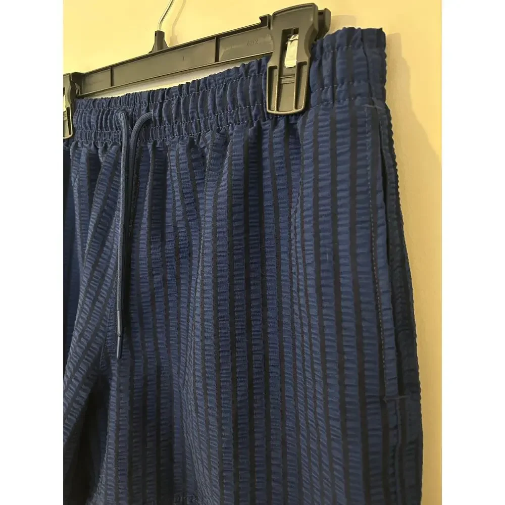Abercrombie & Fitch Blue Swim Shorts Trunks Navy Blue Stripe Sport Textured EUC